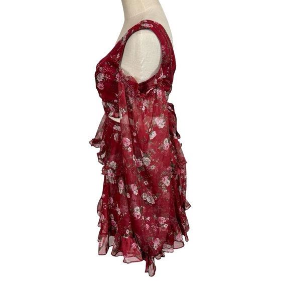 Alamour the Label Annabell Cutout Floral Sheer Floaty Mini Dress - Picture 9 of 16
